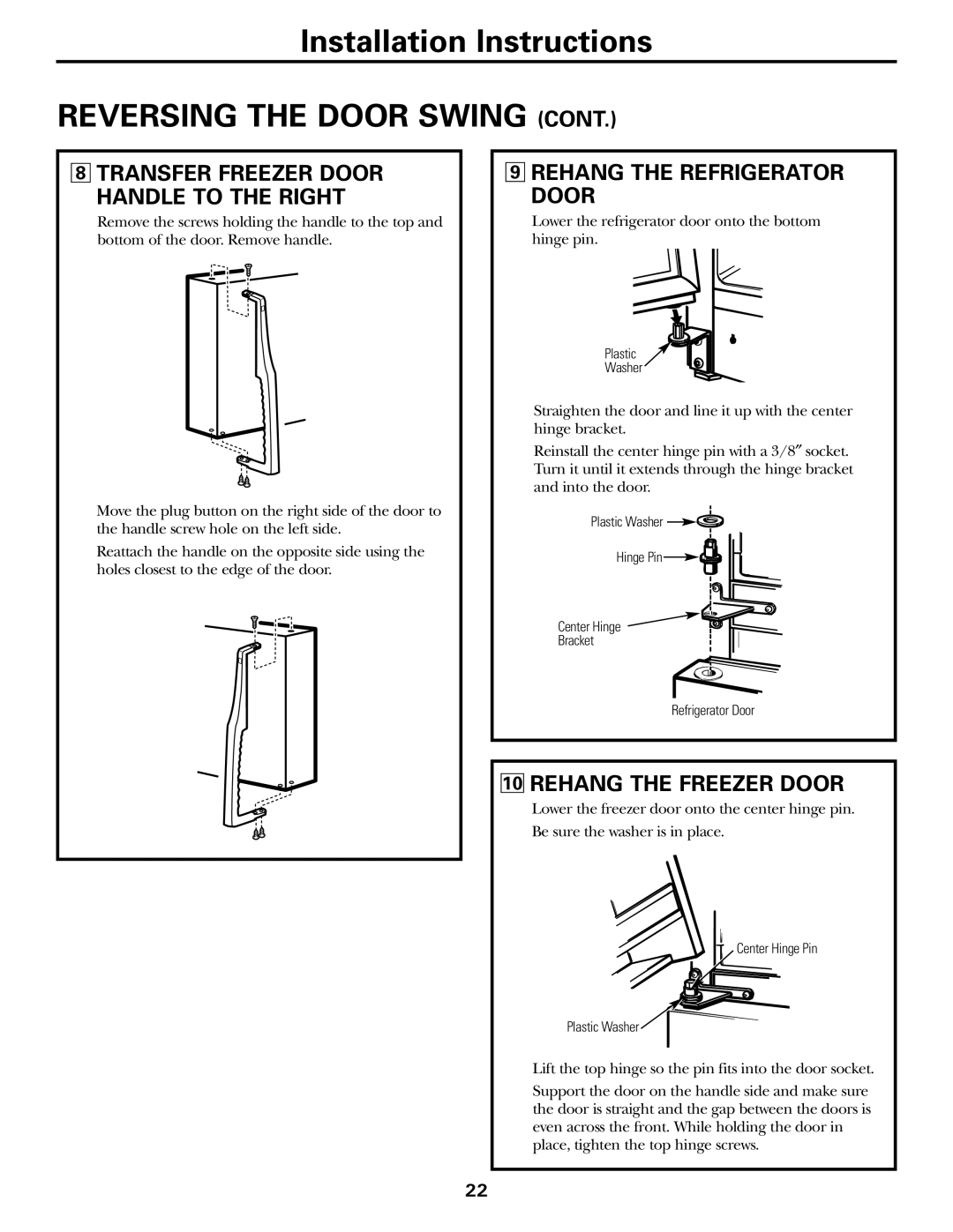 Hotpoint 19 Transfer Freezer Door Handle to the Right, Rehang the Refrigerator Door, Rehang the Freezer Door 