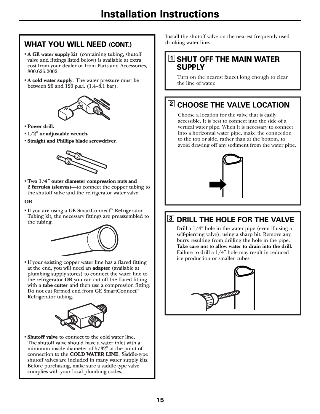 Hotpoint 19 Installation Instructions, What You Will Need Cont, Shut Off The Main Water Supply, Choose The Valve Location 