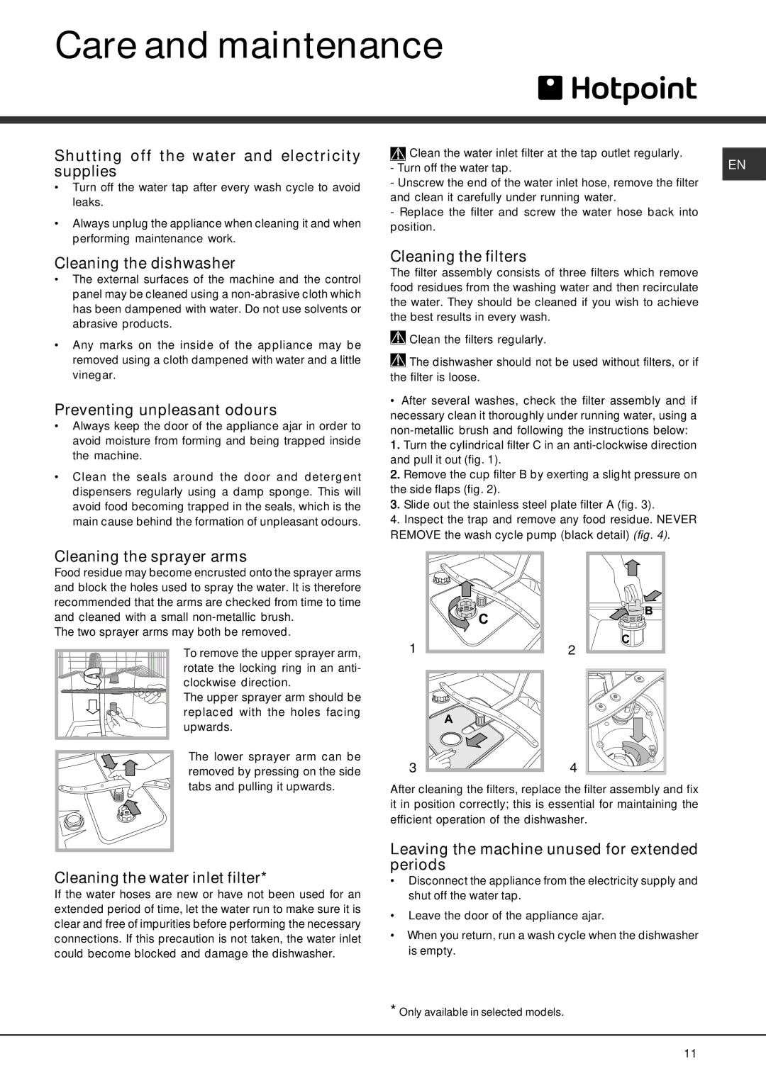 Hotpoint 228 manual Care and maintenance 