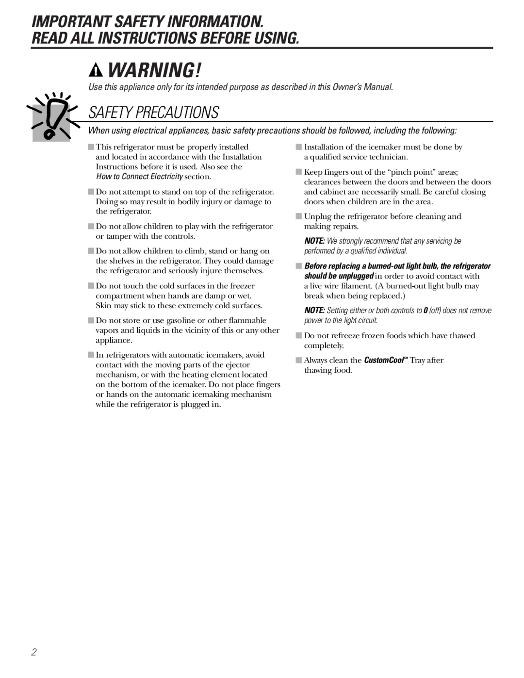 Hotpoint 23 operating instructions Safety Precautions 