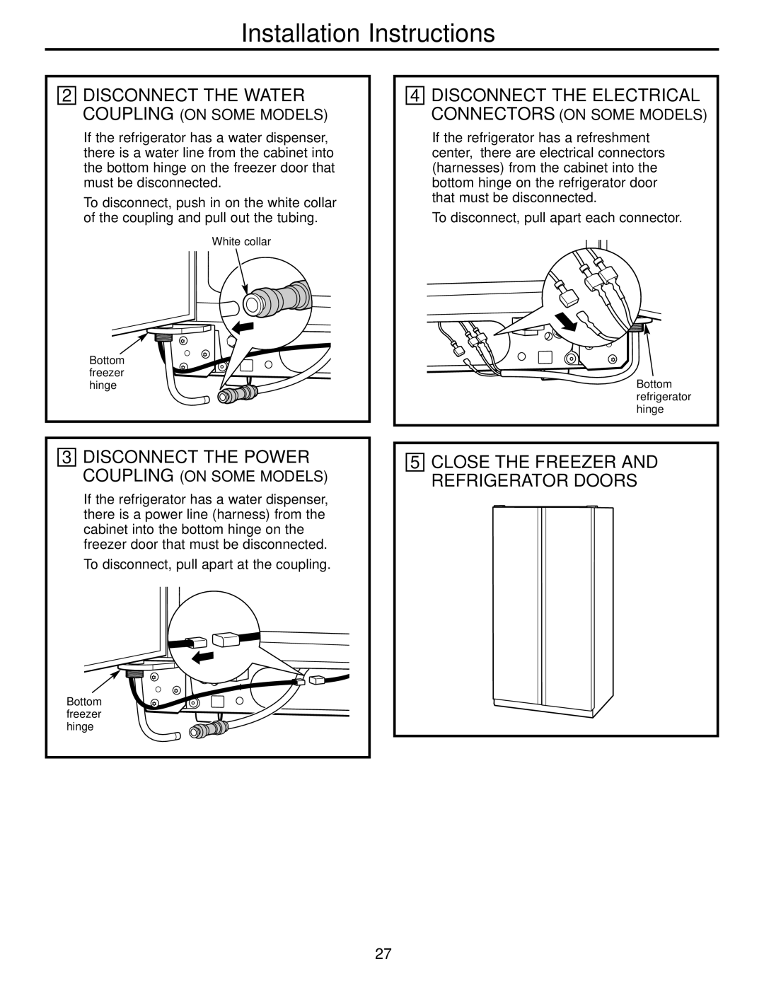 Hotpoint 23 operating instructions Close the Freezer and Refrigerator Doors 