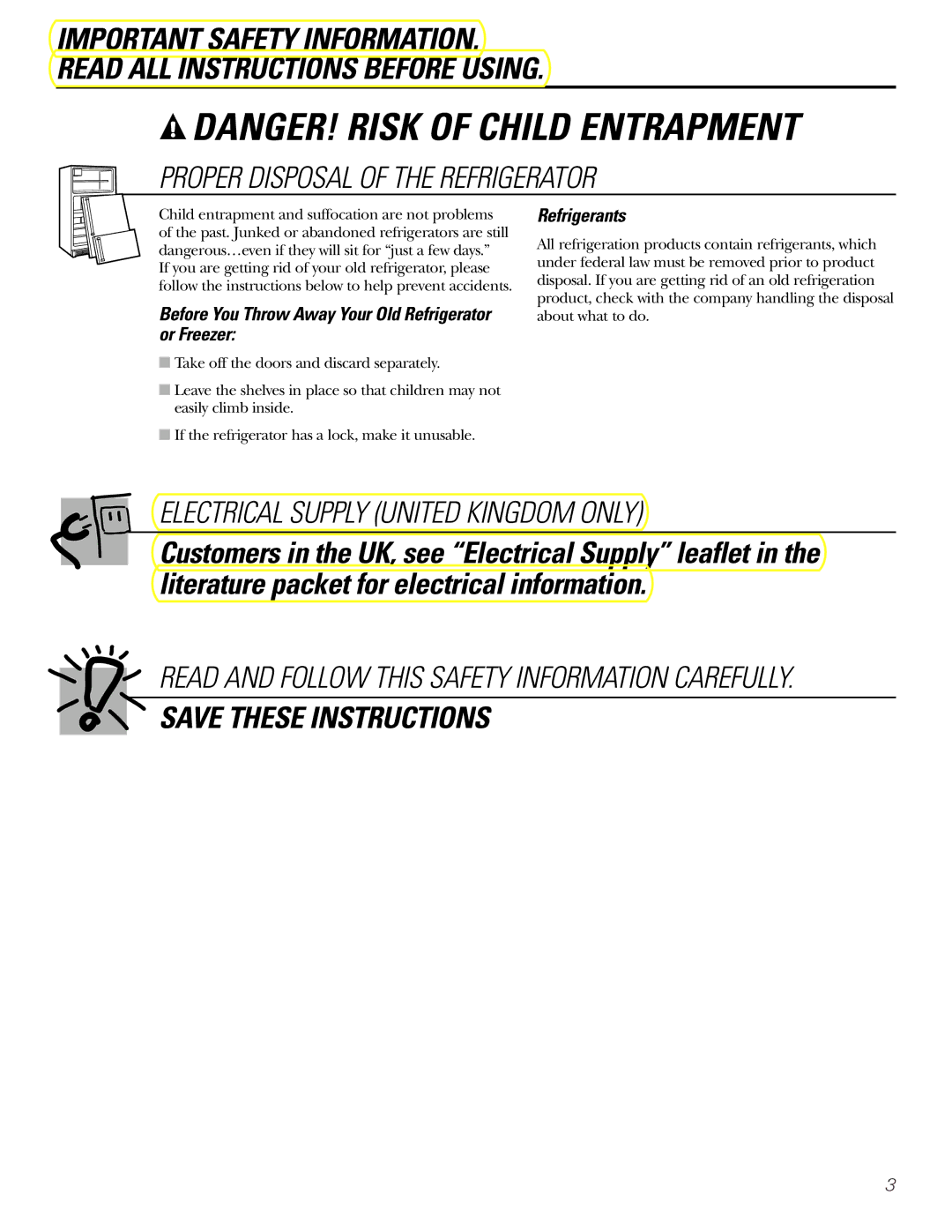 Hotpoint 23 operating instructions Before You Throw Away Your Old Refrigerator or Freezer, Refrigerants 