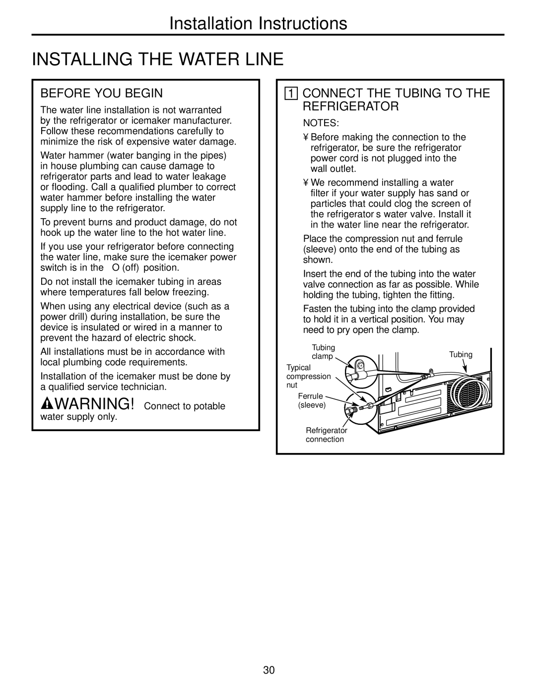 Hotpoint 23 operating instructions Installing the Water Line, Connect the Tubing to the Refrigerator 