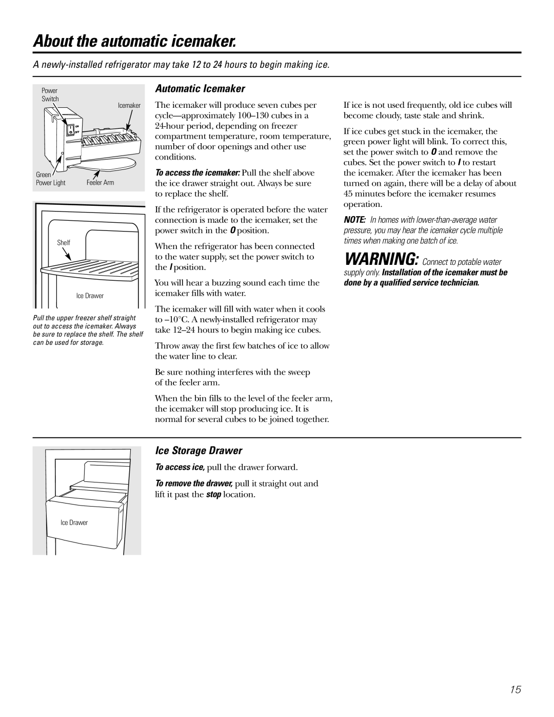 Hotpoint 23 operating instructions About the automatic icemaker, Automatic Icemaker, Ice Storage Drawer 
