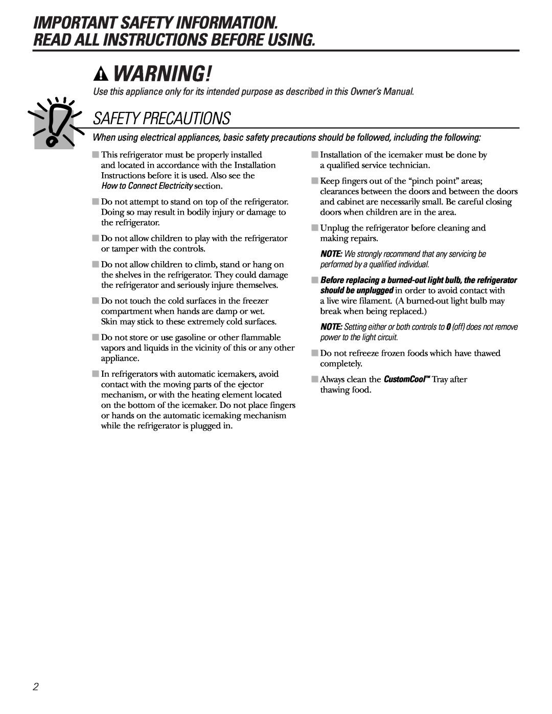 Hotpoint 23 operating instructions Important Safety Information Read All Instructions Before Using, Safety Precautions 