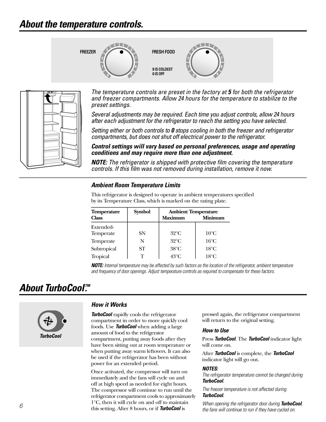 Hotpoint 23 About TurboCool, How it Works, About the temperature controls, Ambient Room Temperature Limits, How to Use 