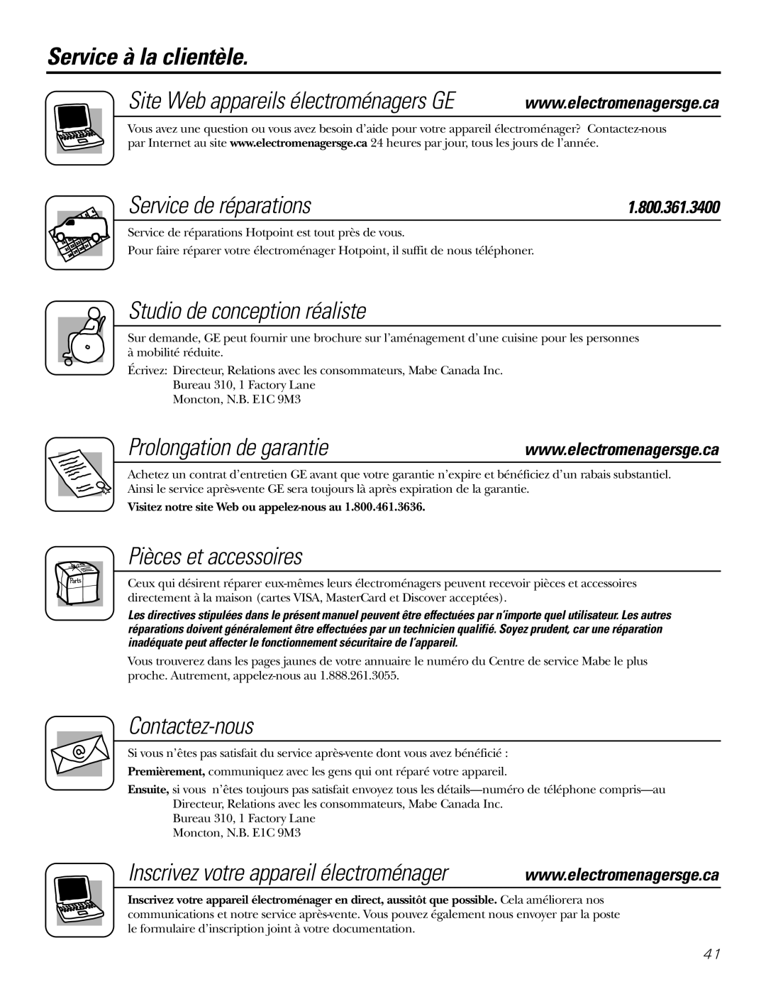 Hotpoint 22, 25, 20 manuel dutilisation Service à la clientèle, Service de réparations, Prolongation de garantie 