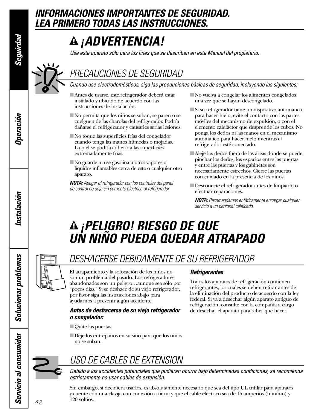 Hotpoint 25 Operación Instalación, Servicio al, Antes de deshacerse de su viejo refrigerador o congelador, Refrigerantes 