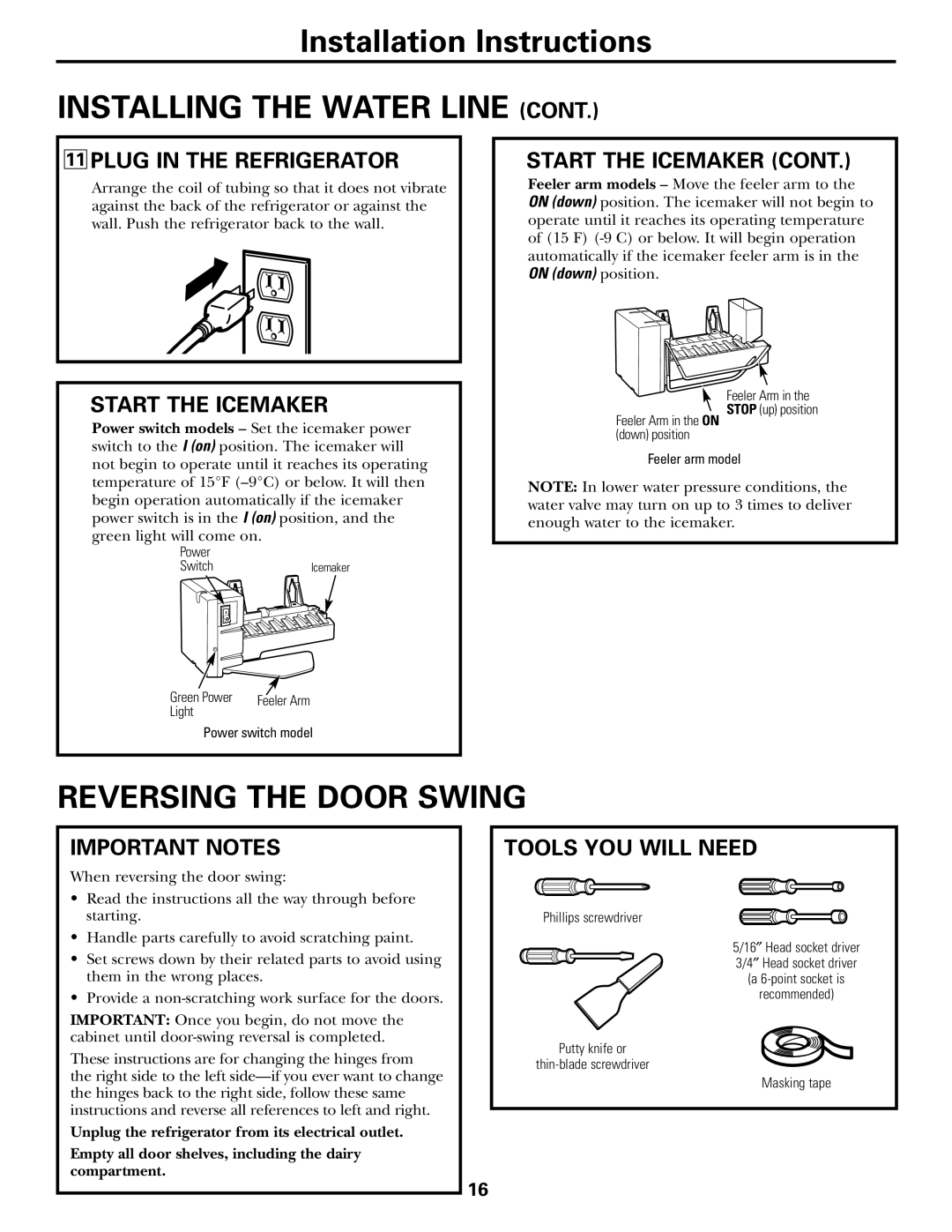 Hotpoint 25, 22 owner manual Plug in the Refrigerator, Start the Icemaker, Important Notes, Tools YOU will Need 