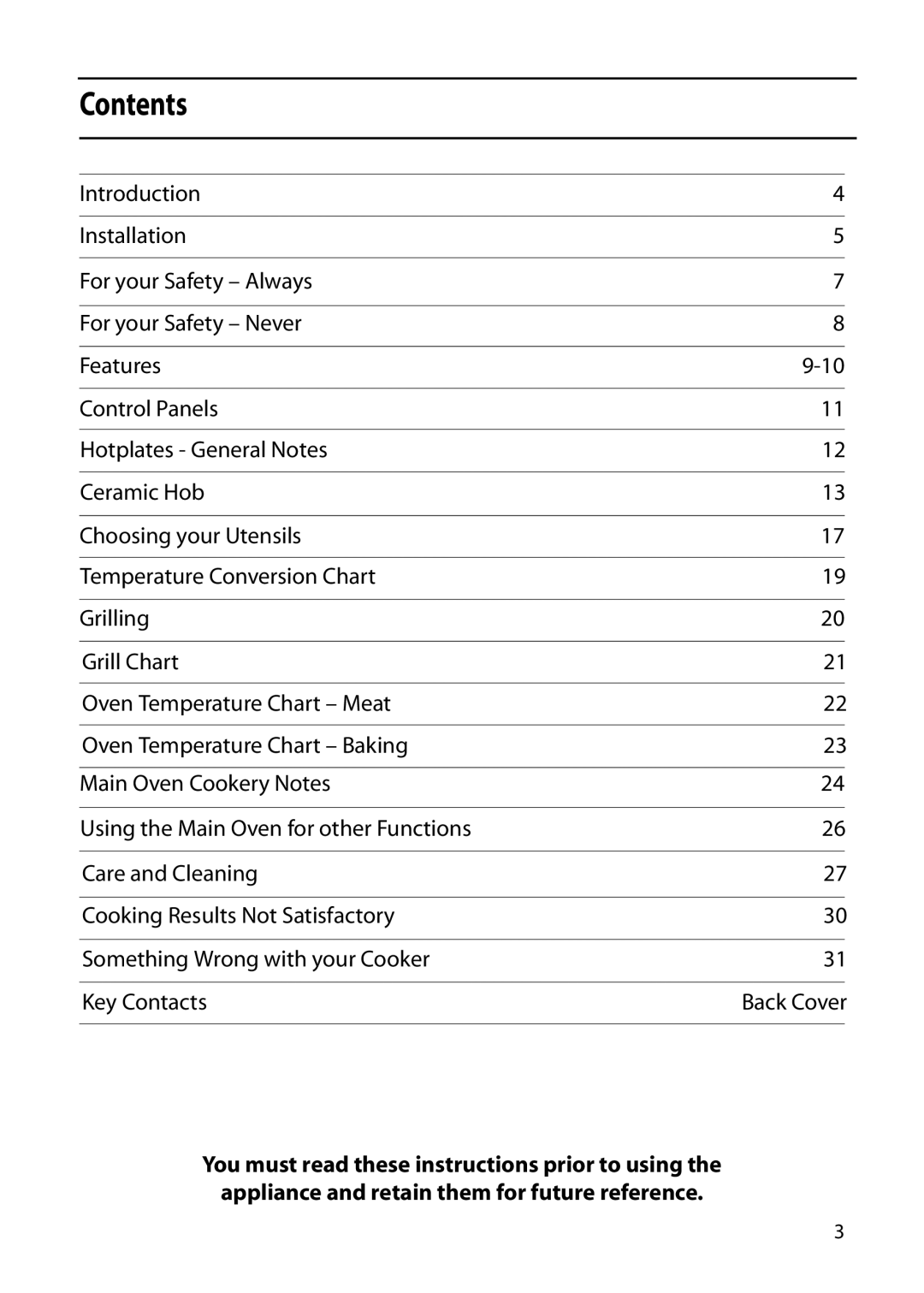 Hotpoint 50cm manual Contents 