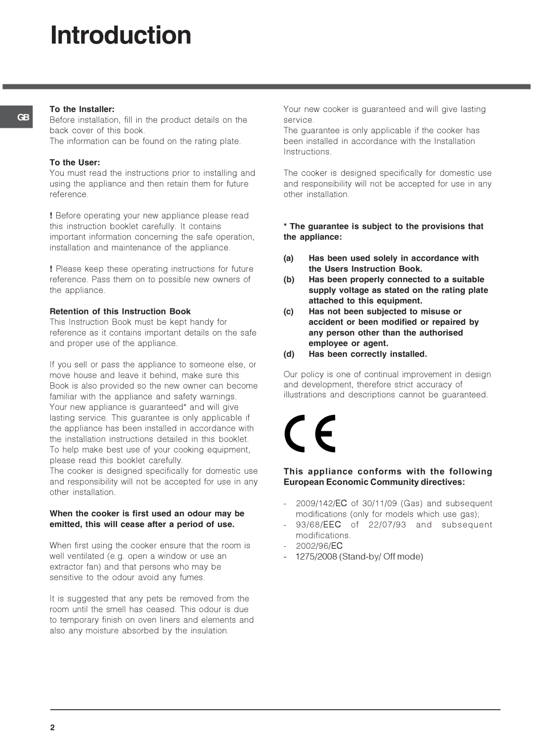 Hotpoint 52TGW installation instructions Introduction, To the Installer, To the User, Retention of this Instruction Book 