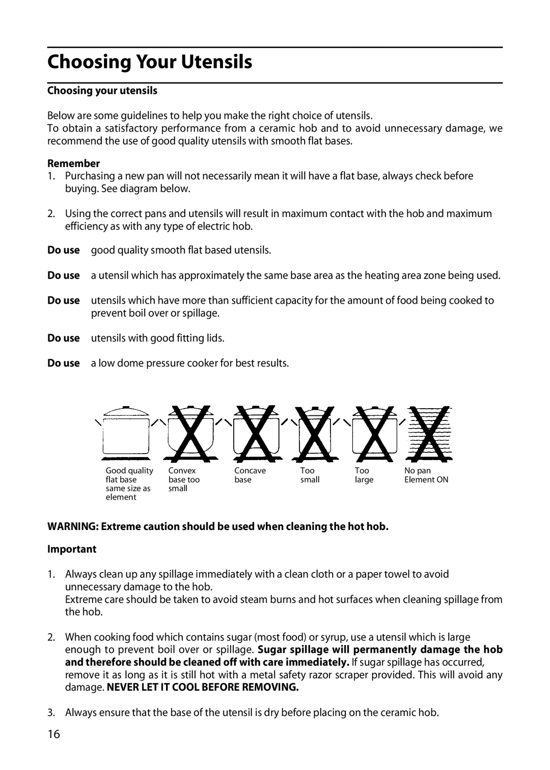 Hotpoint 5TCC manual Choosing Your Utensils, Choosing your utensils, Remember 