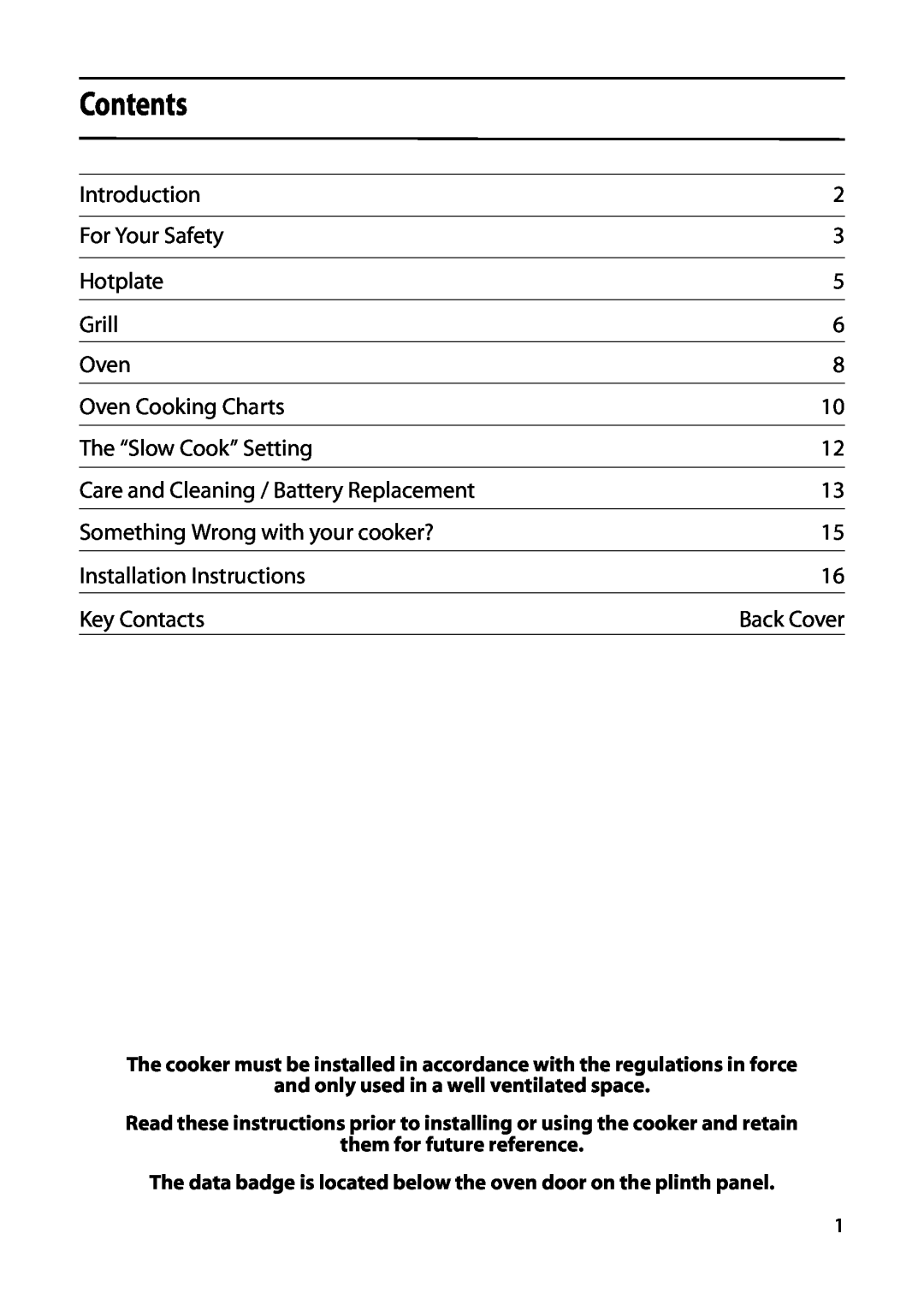 Hotpoint 5TCG manual Contents 
