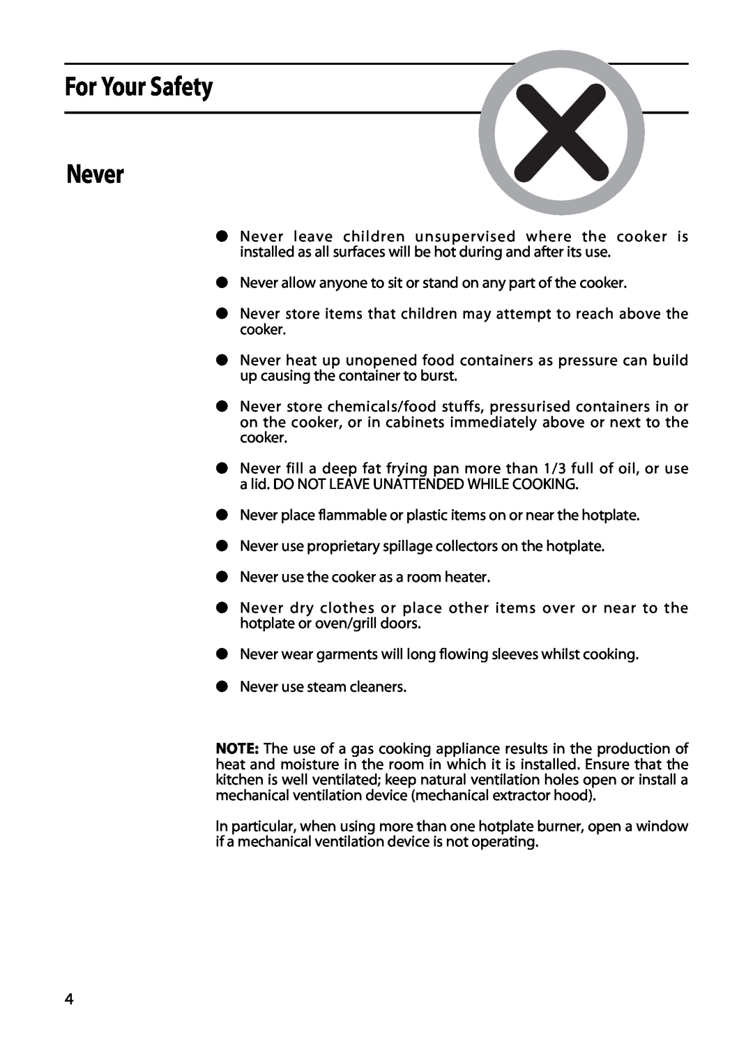 Hotpoint 5TCG manual For Your Safety Never 