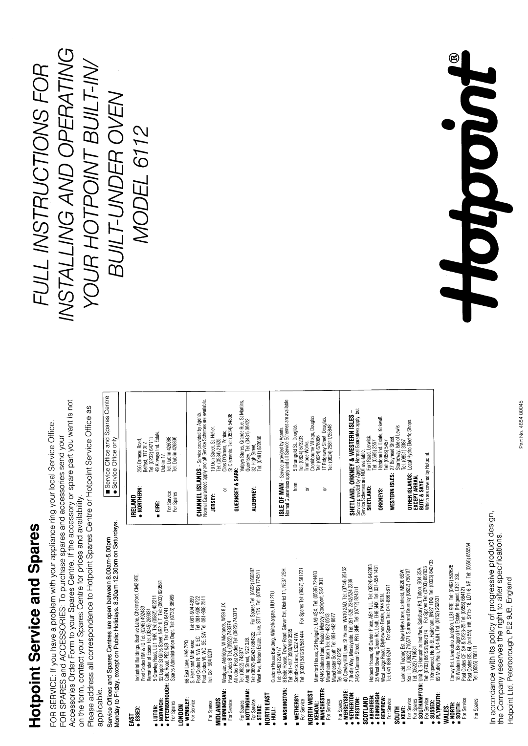 Hotpoint 6112 manual 