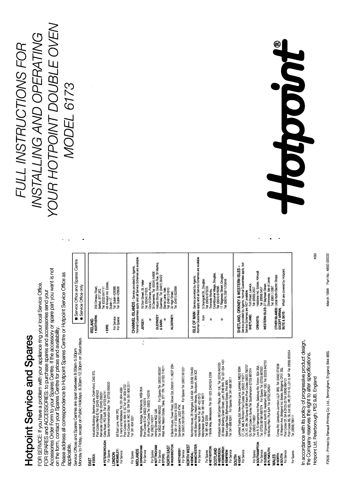 Hotpoint 6173 manual 