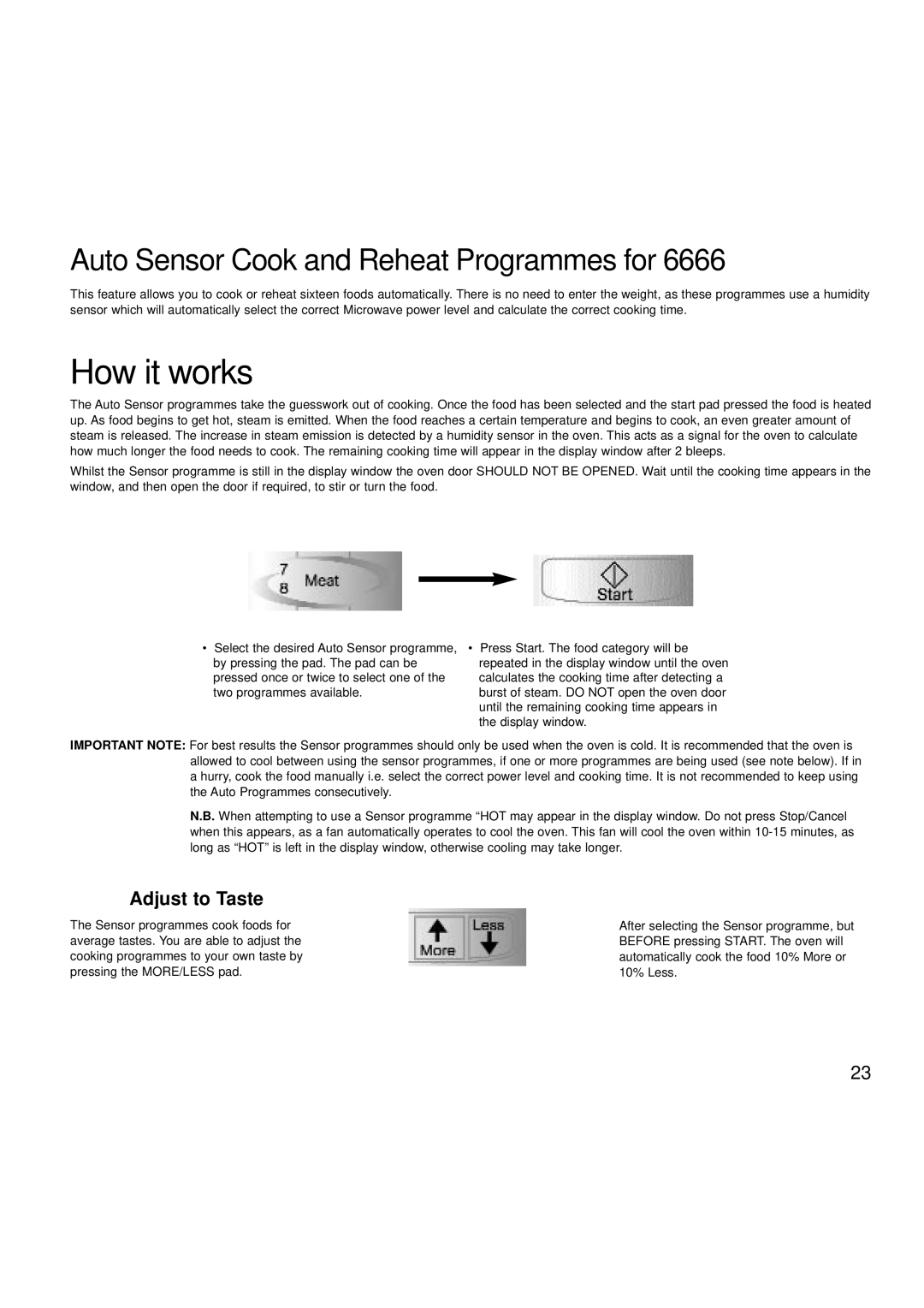 Hotpoint 6665, 6666 manual How it works, Auto Sensor Cook and Reheat Programmes for 