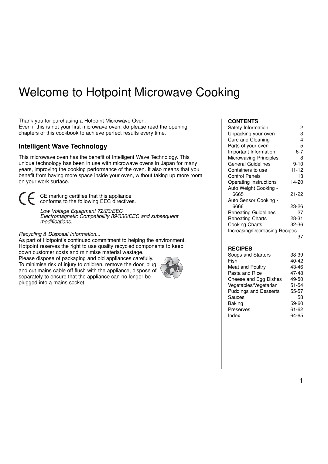 Hotpoint 6665, 6666 manual Welcome to Hotpoint Microwave Cooking, Intelligent Wave Technology 