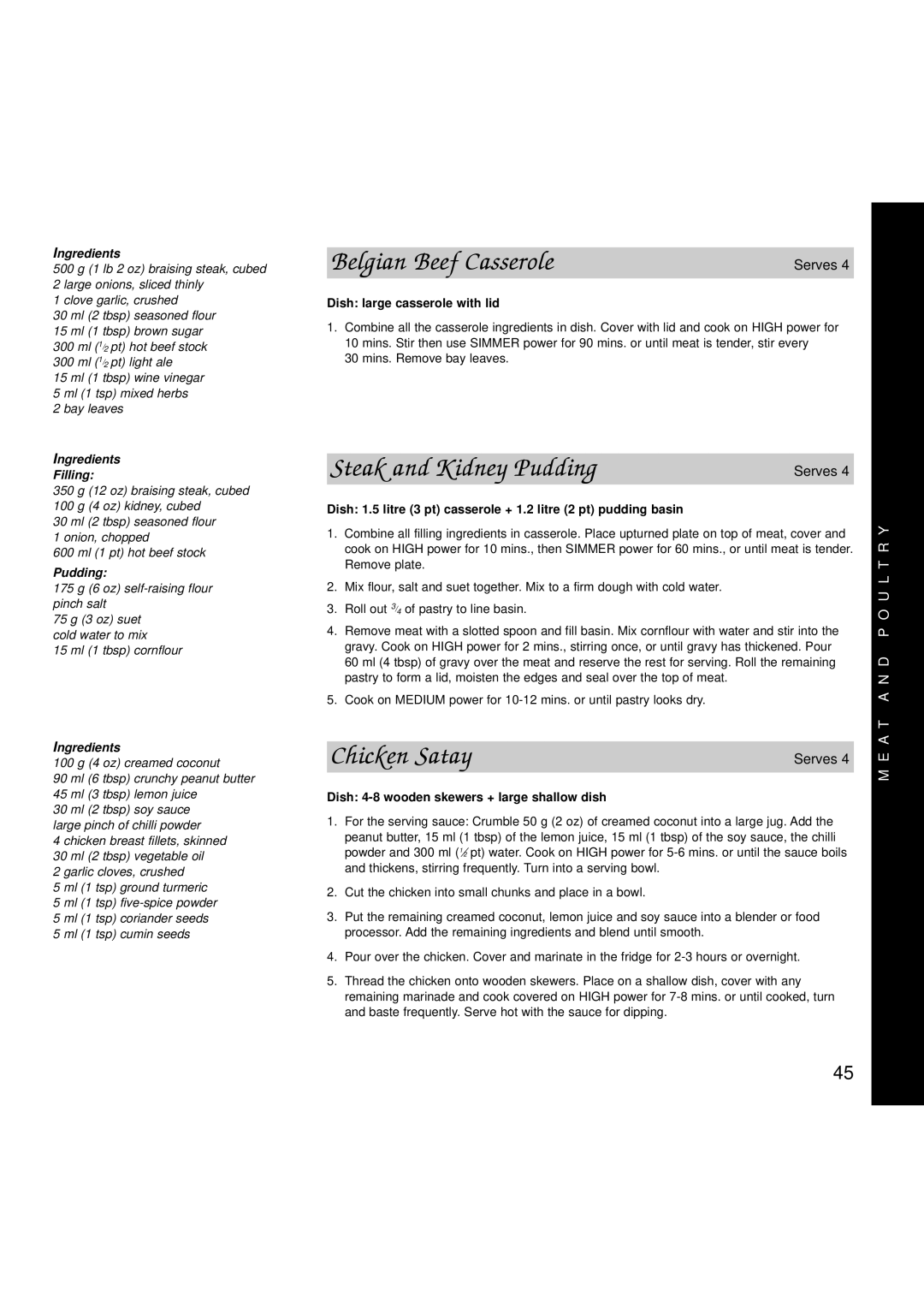 Hotpoint 6665, 6666 manual Belgian Beef Casserole, Steak and Kidney Pudding, Chicken Satay, Ingredients Filling 