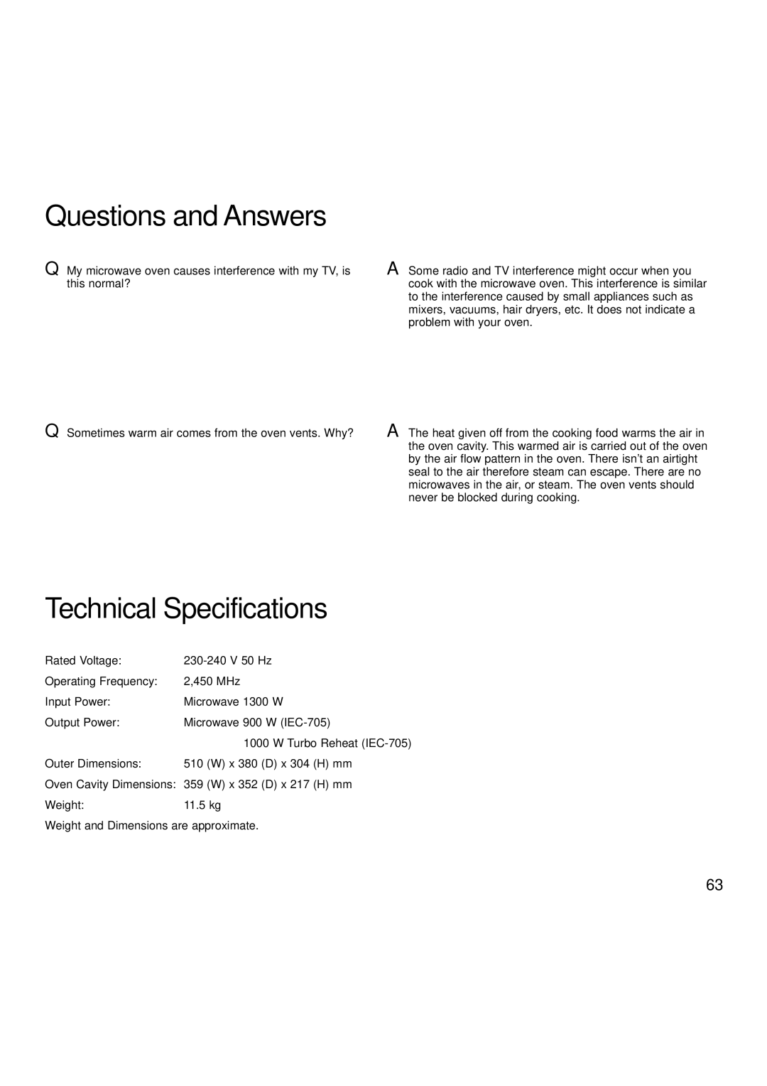 Hotpoint 6665, 6666 manual Questions and Answers, Technical Specifications 