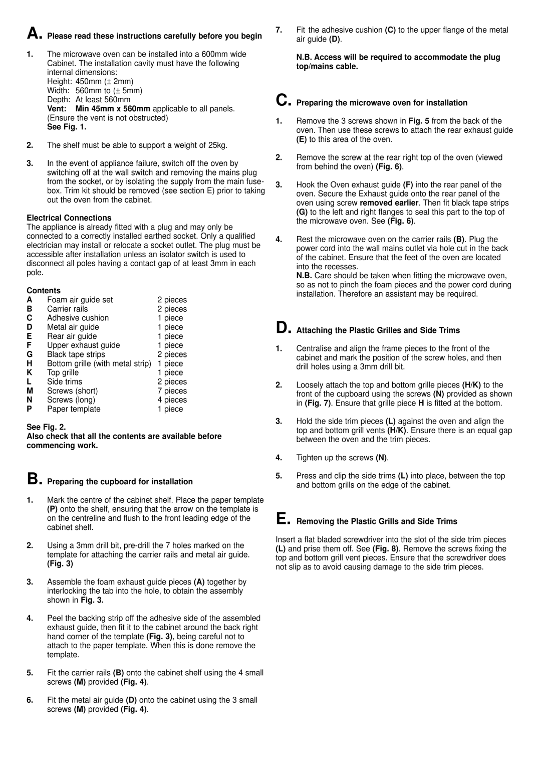 Hotpoint 6675 Please read these instructions carefully before you begin, Electrical Connections, Contents 