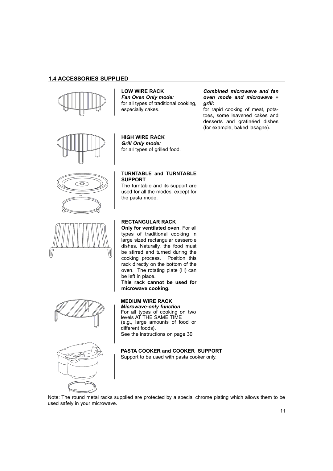 Hotpoint 6685X manual Accessories Supplied, Turntable and Turntable Support, Pasta Cooker and Cooker Support 