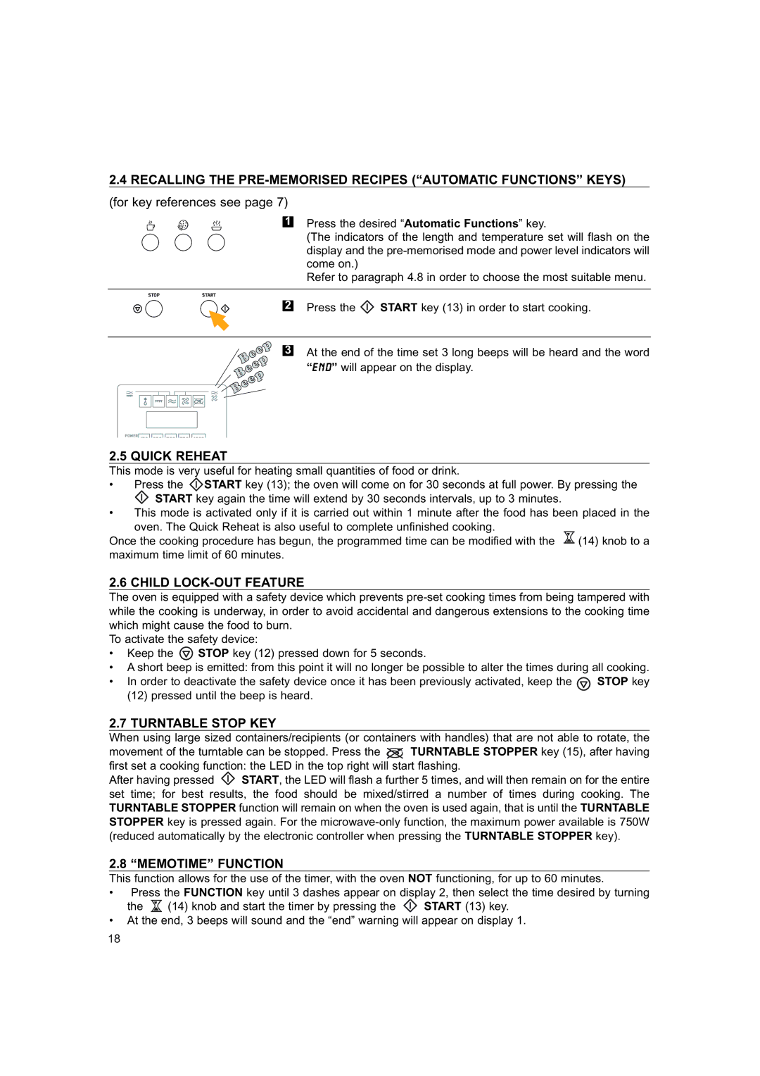 Hotpoint 6685X manual Quick Reheat, Child LOCK-OUT Feature, Turntable Stop KEY, Memotime Function, Stop key 