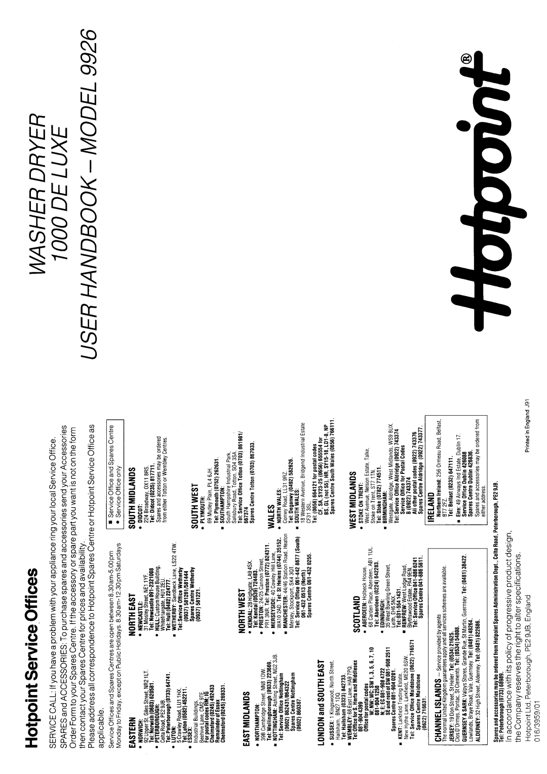 Hotpoint 9926 manual 