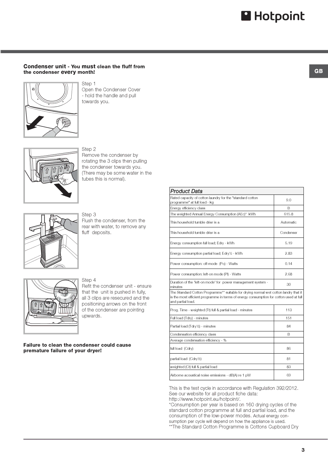 Hotpoint ACC9 BF7 instruction manual Product Data 