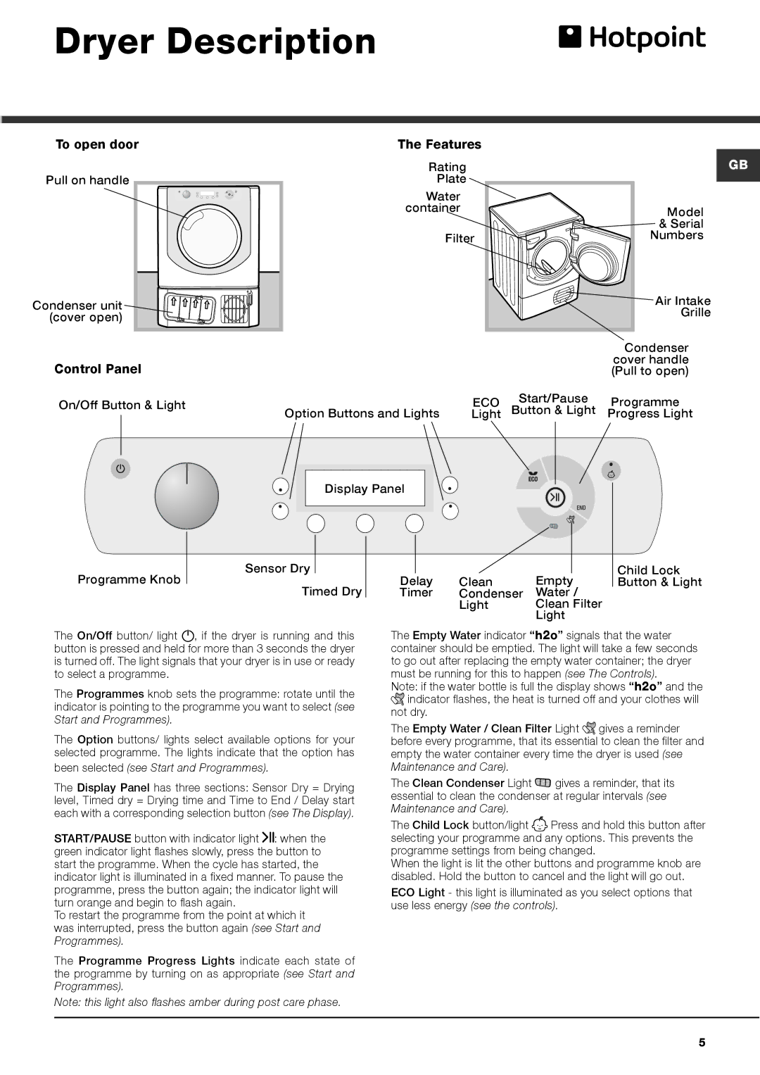 Hotpoint ACC9 BF7 instruction manual Dryer Description, Eco 