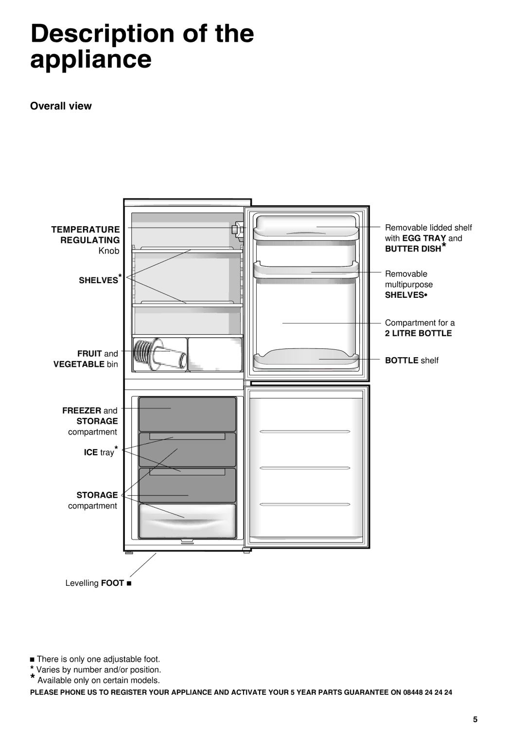 Hotpoint AFAA 52 x AI Description of the appliance, With EGG Tray, Fruit Bottle shelf Vegetable bin Freezer, ICE tray 