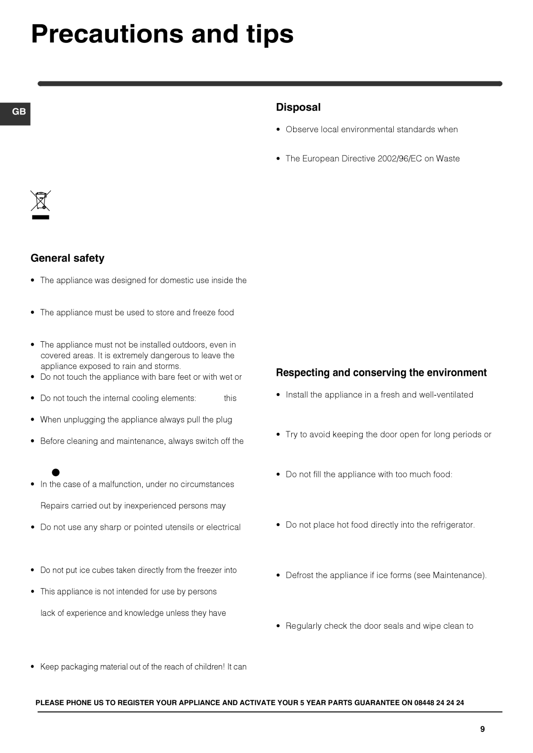 Hotpoint AFAA 52 x AI manual Precautions and tips, General safety, Respecting and conserving the environment 