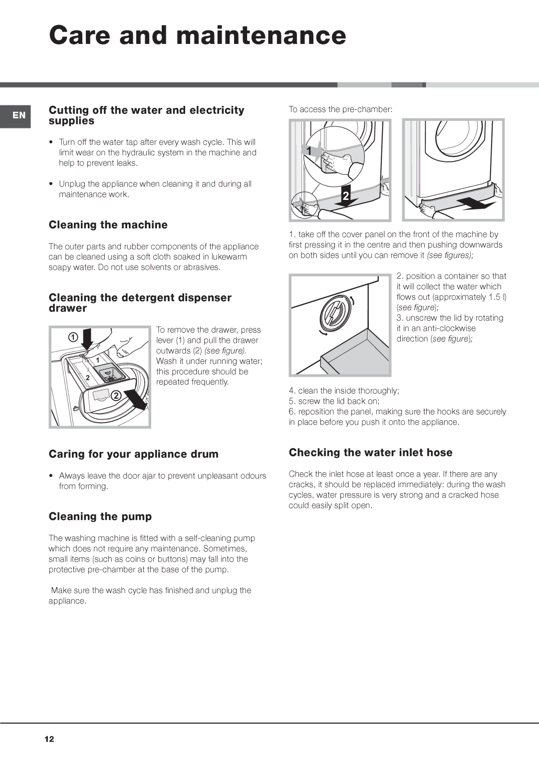 Hotpoint AQ1131 manual Care and maintenance 