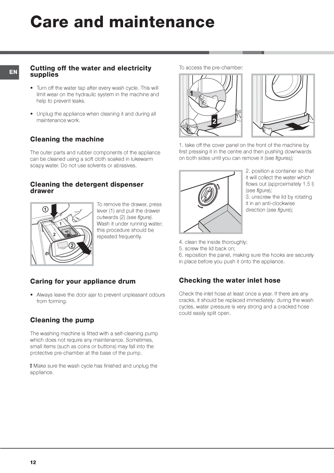 Hotpoint AQ1138D 697 S manual Care and maintenance 