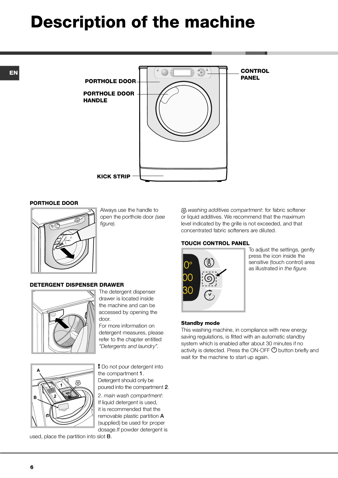 Hotpoint AQ113D 697 E manual Description of the machine 