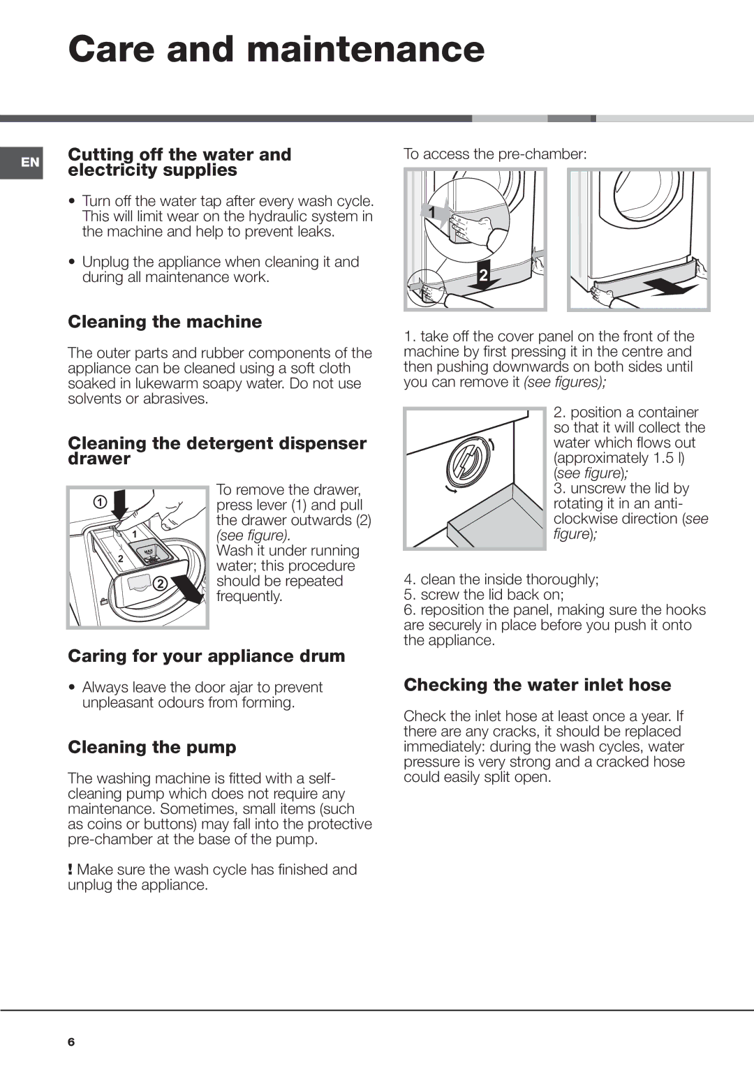 Hotpoint aq133da 697i manual Care and maintenance 