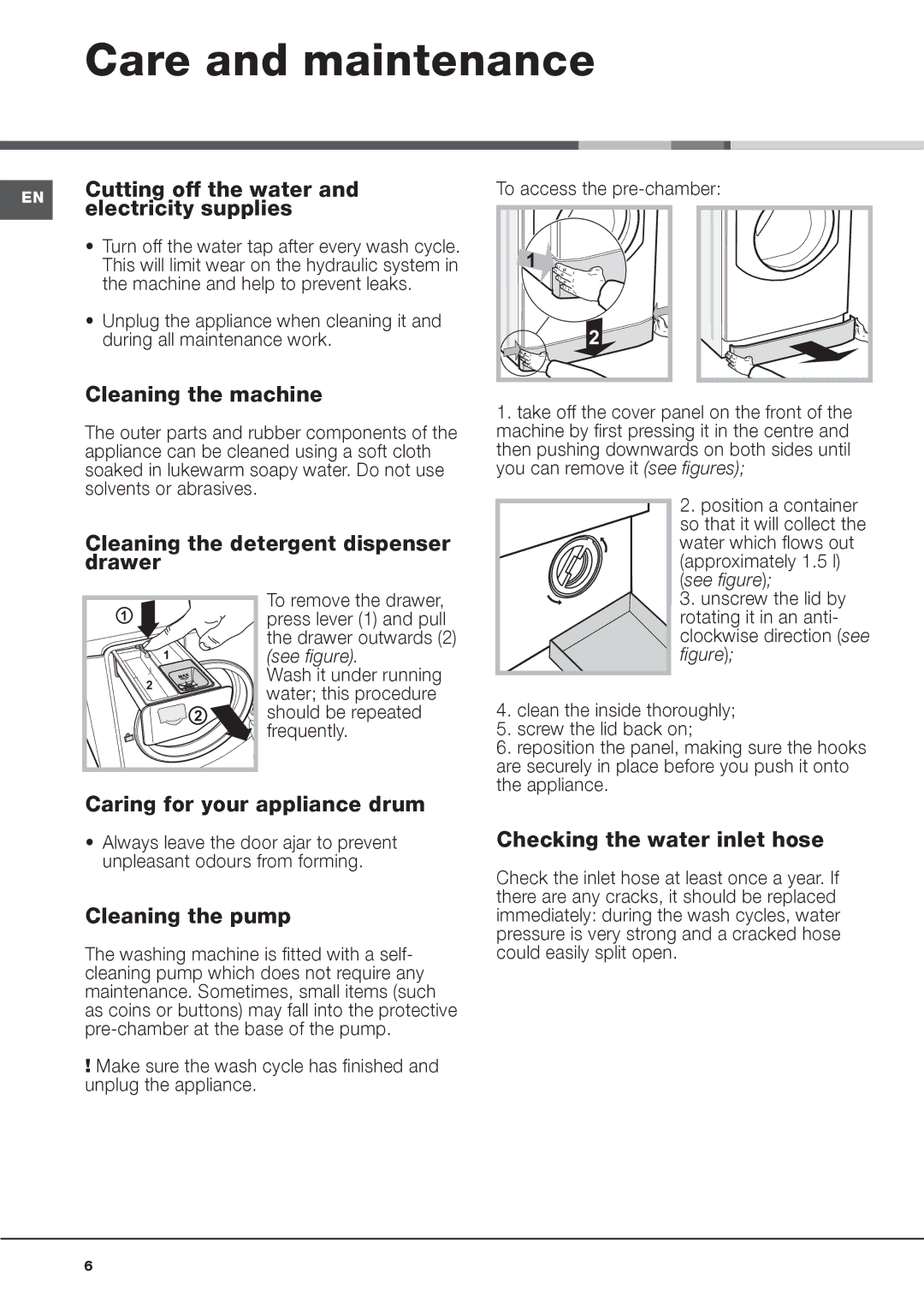 Hotpoint AQ73F49E manual Care and maintenance 