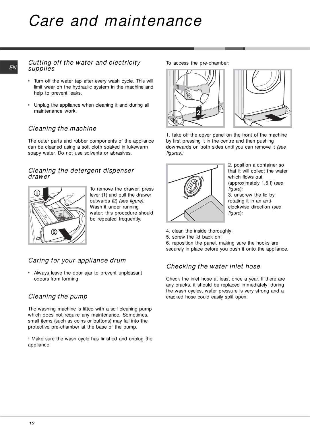 Hotpoint AQ7F manual Care and maintenance 