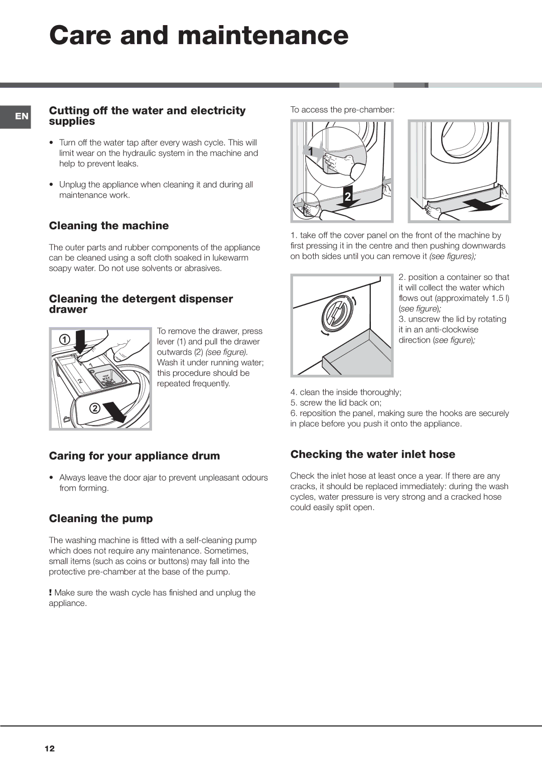 Hotpoint AQ9D 692 I manual Care and maintenance 