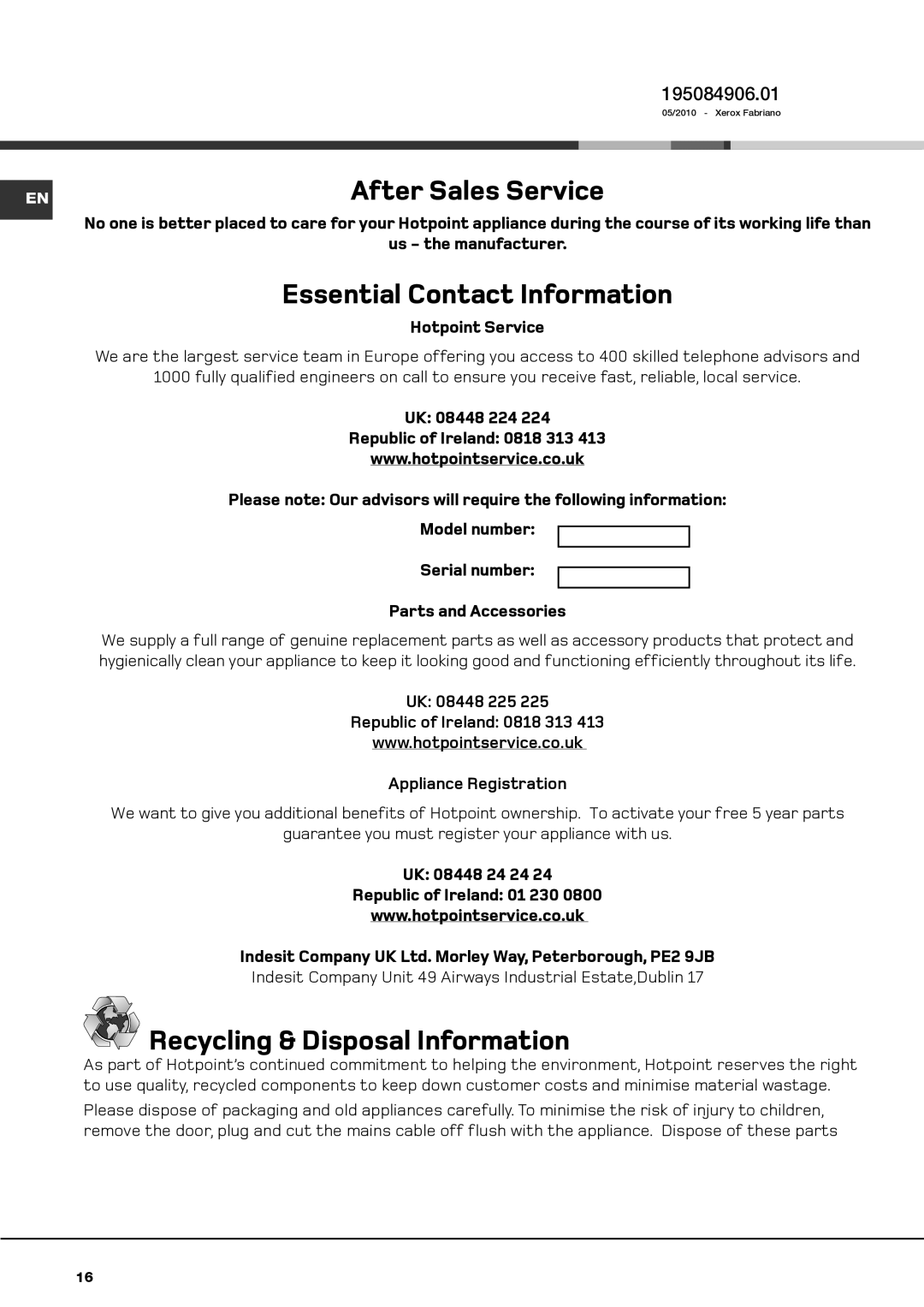 Hotpoint AQ9D 692 I manual After Sales Service, 195084906.01 