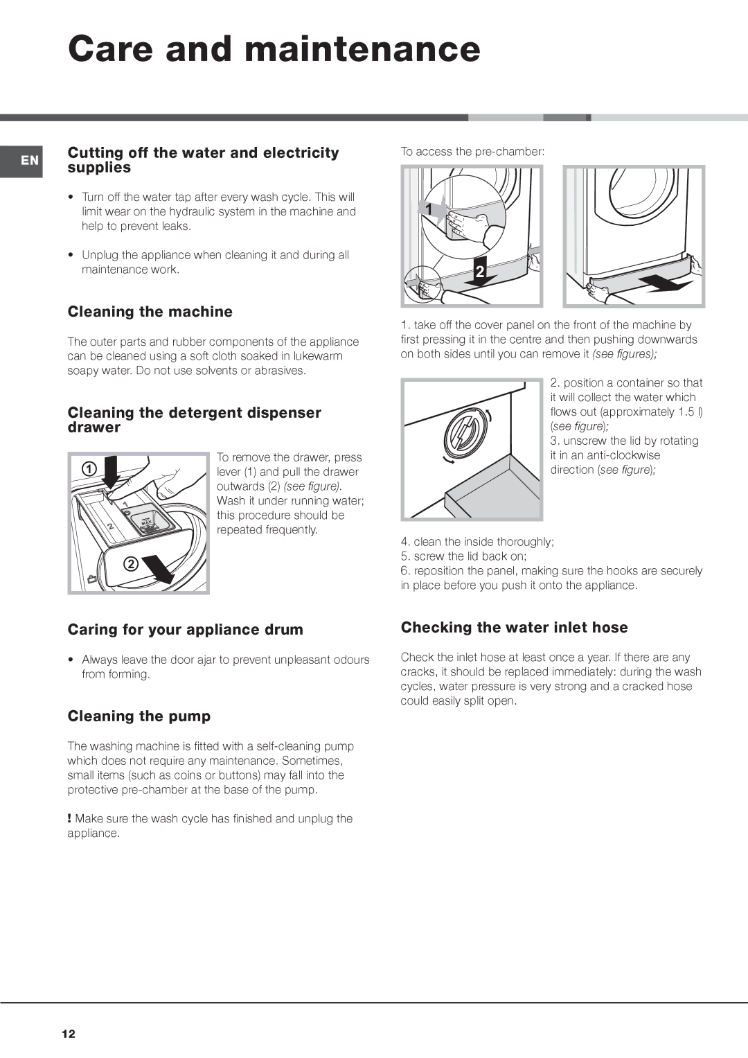 Hotpoint AQ9D 692 U manual Care and maintenance 