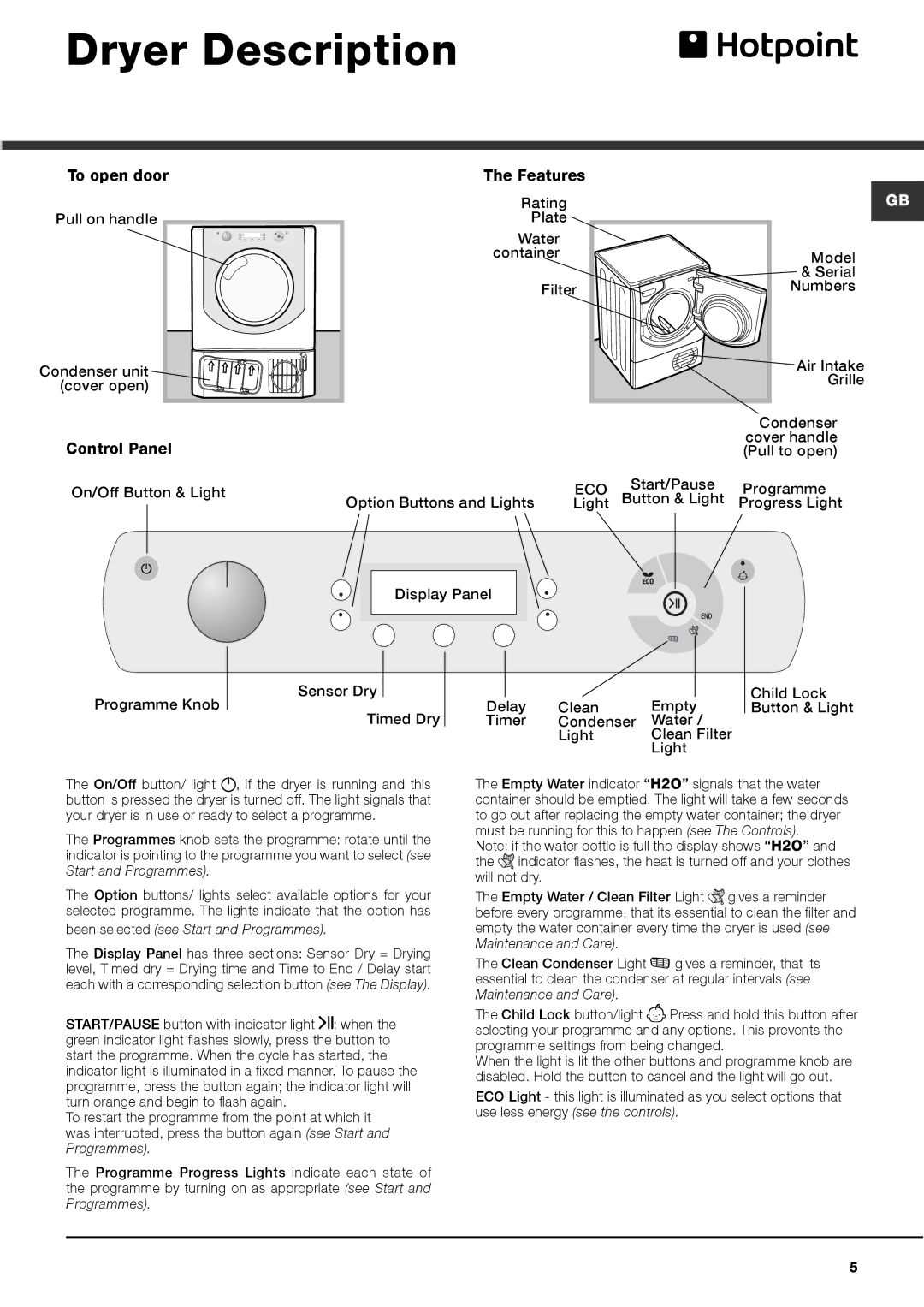 Hotpoint AQC9 BF5 instruction manual Dryer Description, Eco 