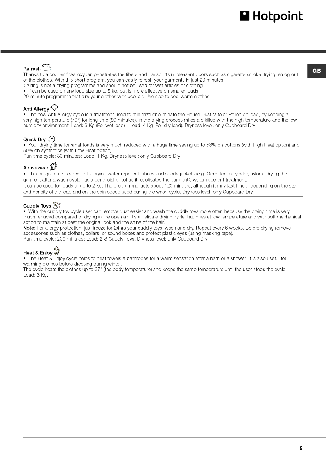 Hotpoint AQC9 BF5 instruction manual Refresh 