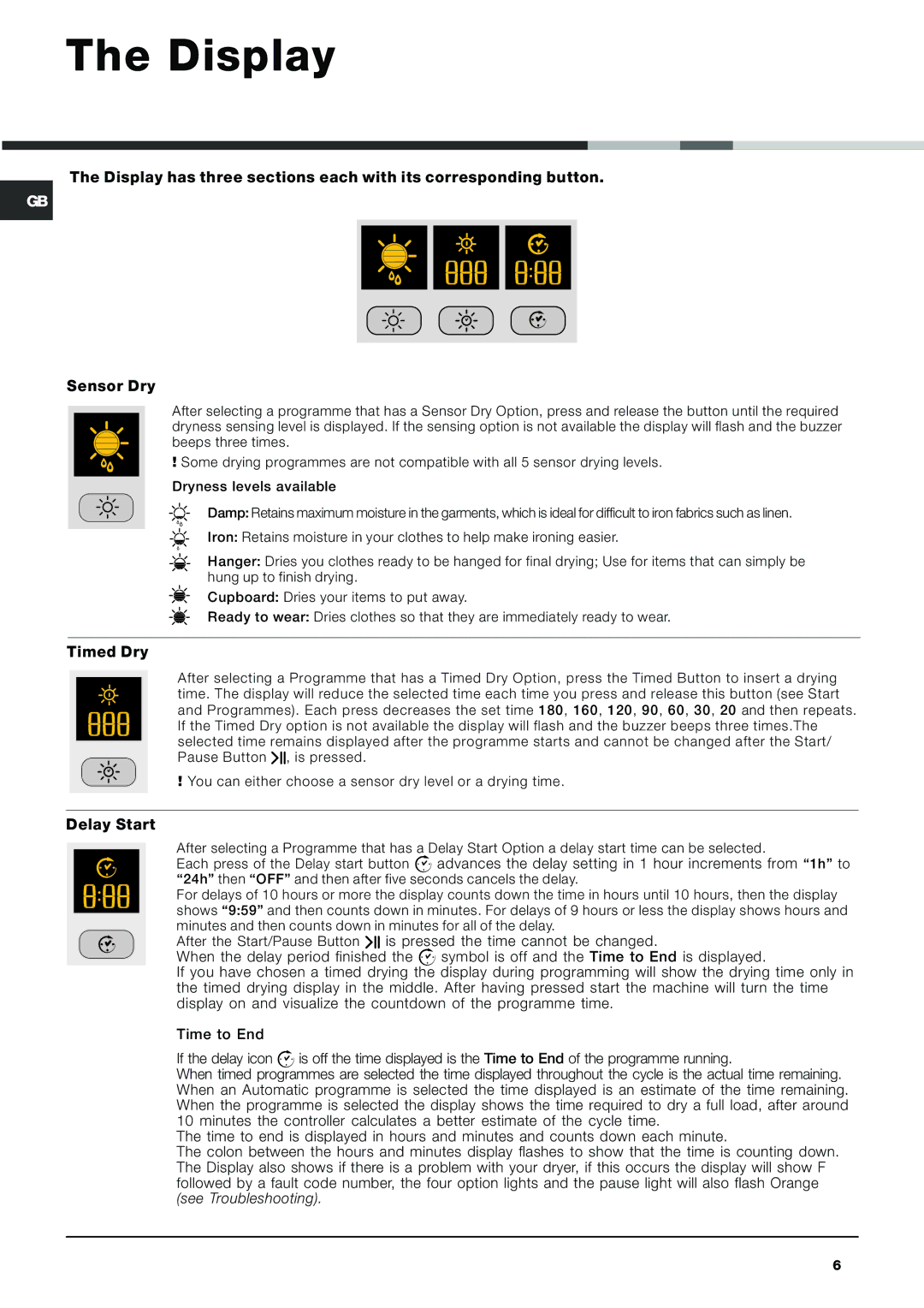 Hotpoint AQCF 852 BU, AQCF 852 BI instruction manual Display, Timed Dry, Delay Start 