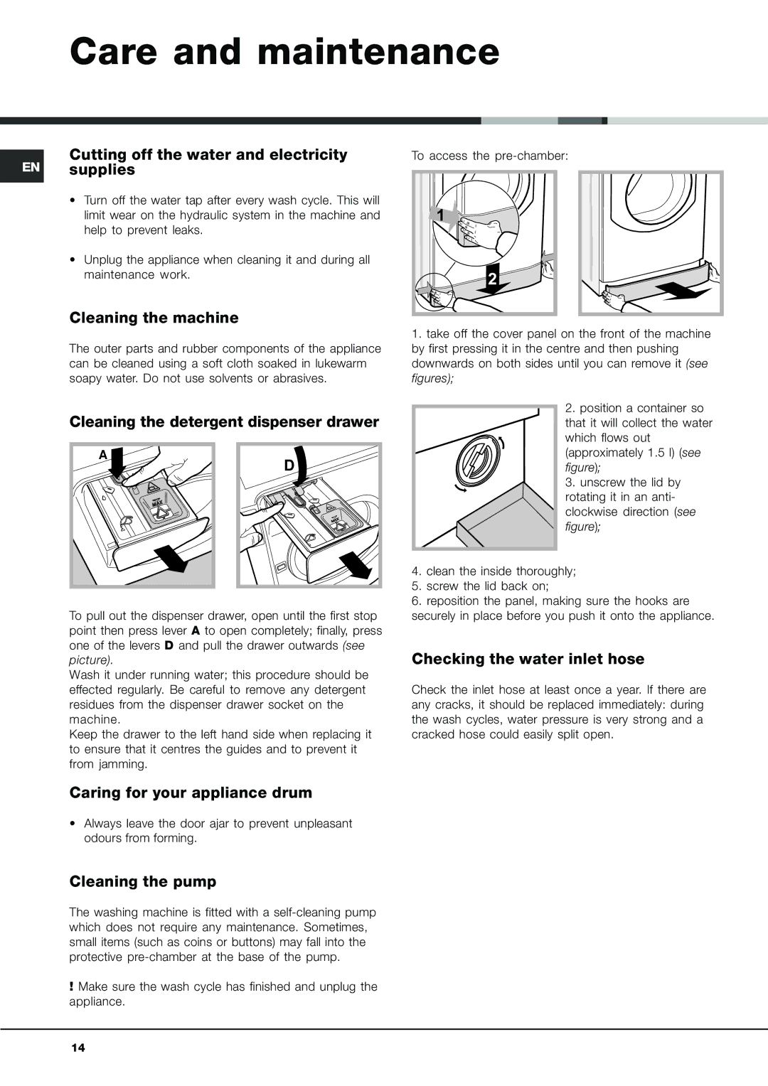 Hotpoint AQLF9F 49 U manual Care and maintenance 