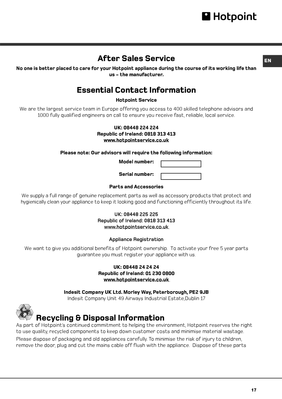 Hotpoint AQM8F 49 U instruction manual After Sales Service 