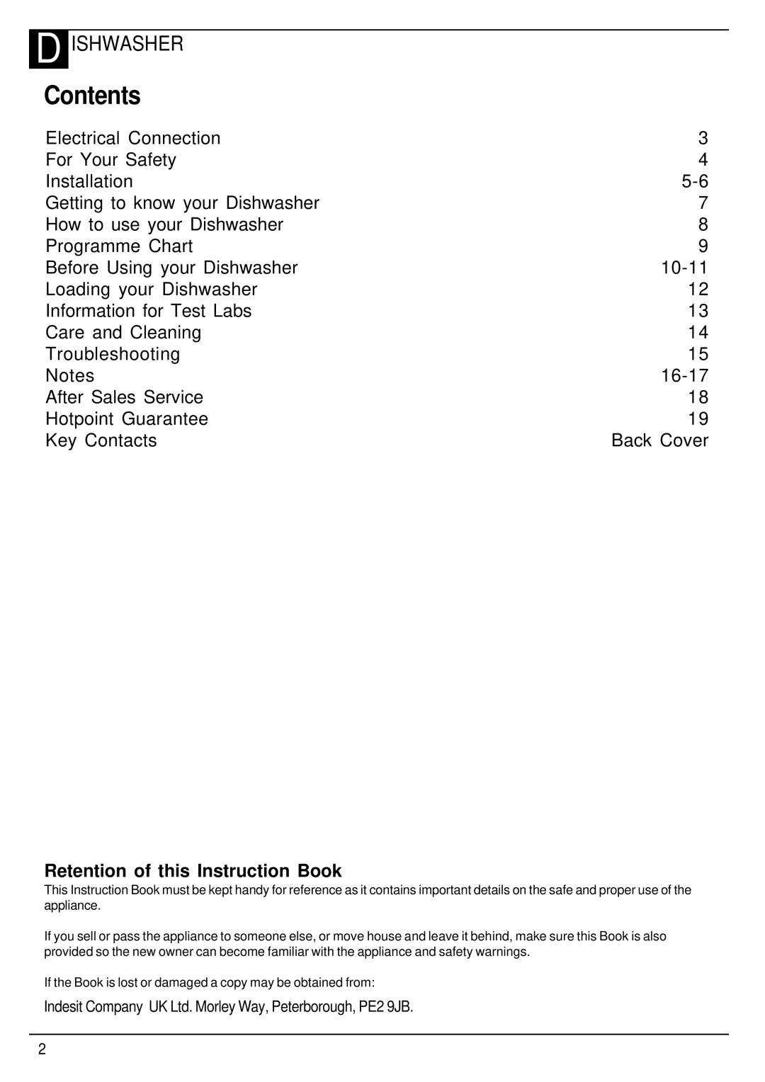 Hotpoint Aquarius FDW20 manual Contents 