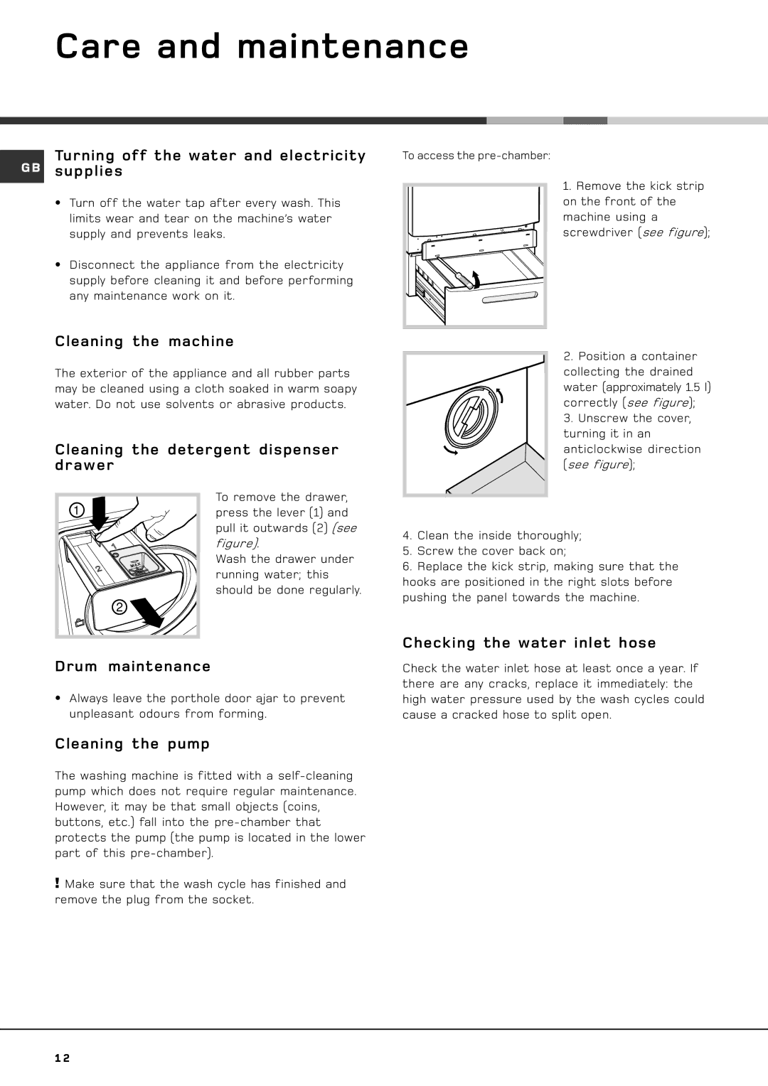 Hotpoint AQXXF 149 H PI manual Care and maintenance 