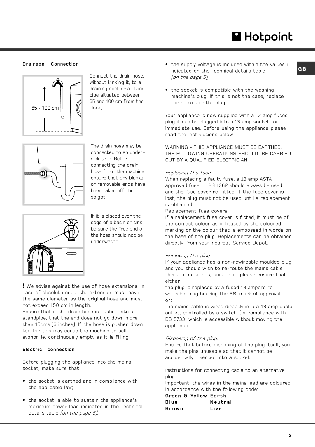 Hotpoint AQXXF 149 PI manual 65 100 cm 