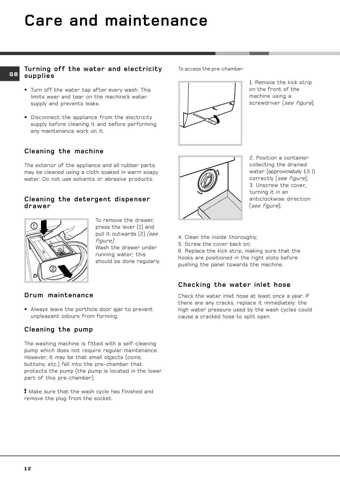 Hotpoint AQXXF 149 PM manual Care and maintenance 